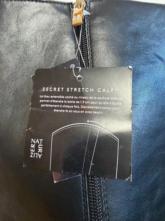 Naturalizer Black Leather Pointed-Toe Knee Boots with Mid Heels - Picture 8 of 13